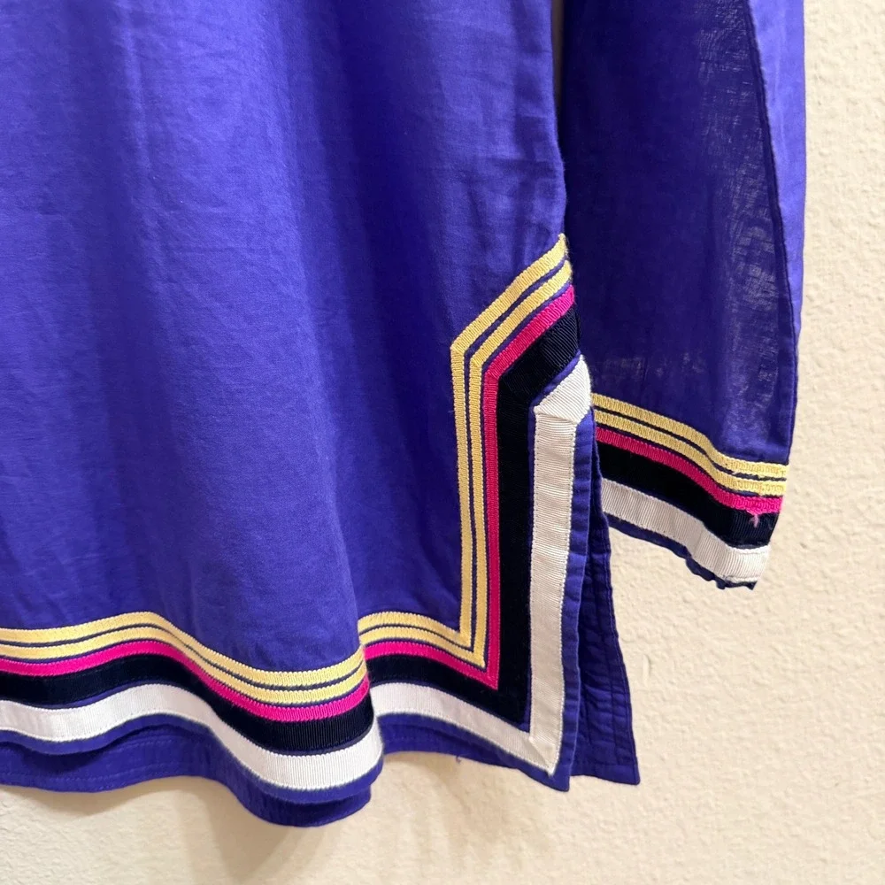 Tory Burch Purple Cotton Tunic Blouse Size 12 Colorblock Kaftan Boho Resort